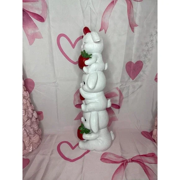 Easter Stacked Bunnies Holding Strawberries Decor - Picture 7 of 7